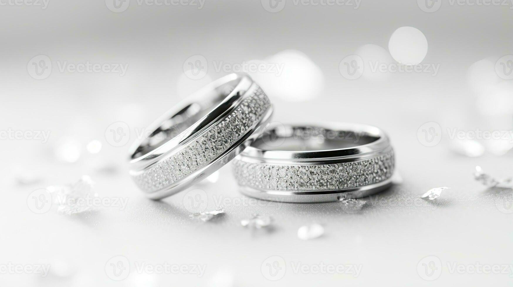 bruiloft ringen Aan een wit achtergrond met sparkles en sterren. generatief ai foto