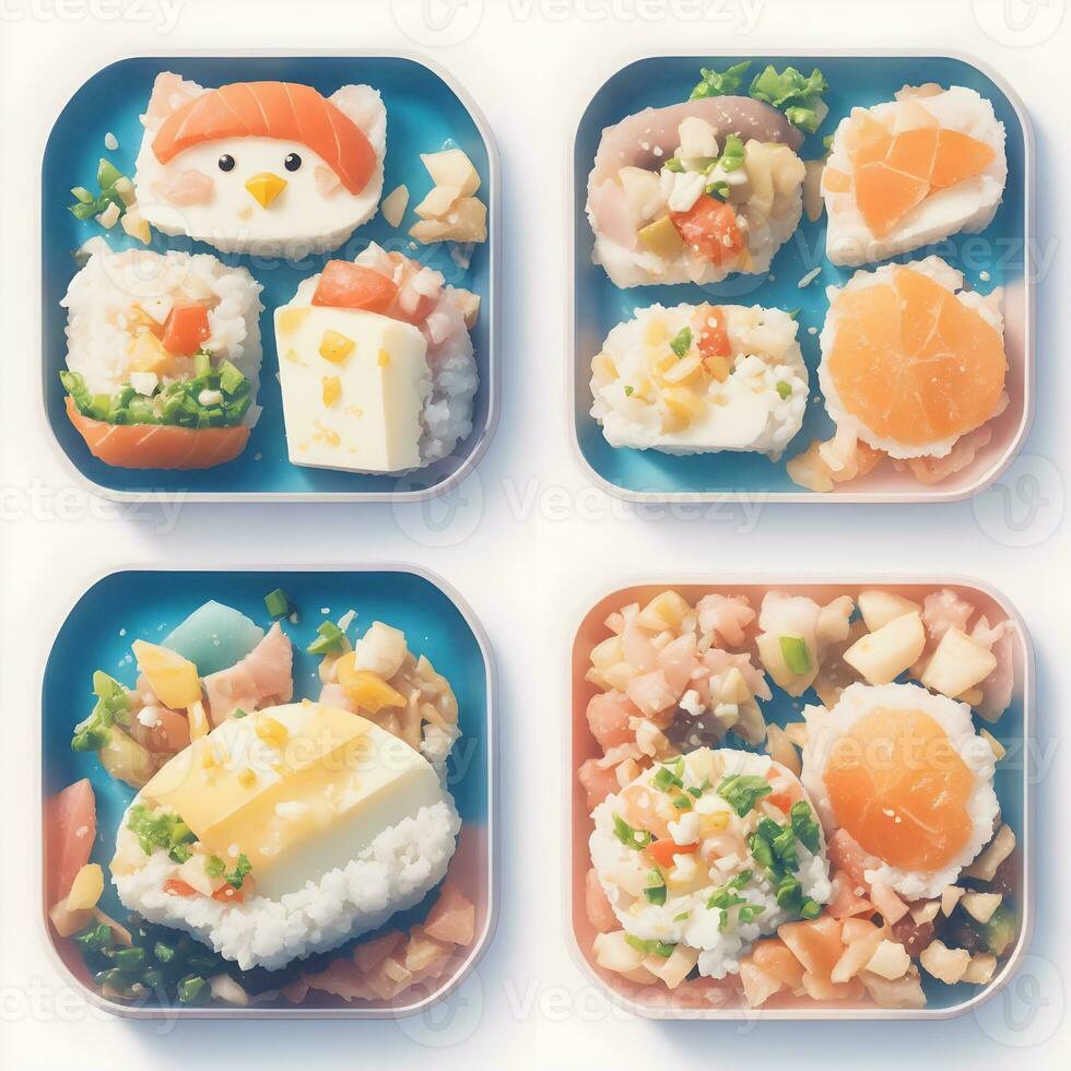 bento of Japans lunch doos, gezond voedsel levering concept. nemen weg nemen weg nemen weg dozen met groenten en vlees. foto