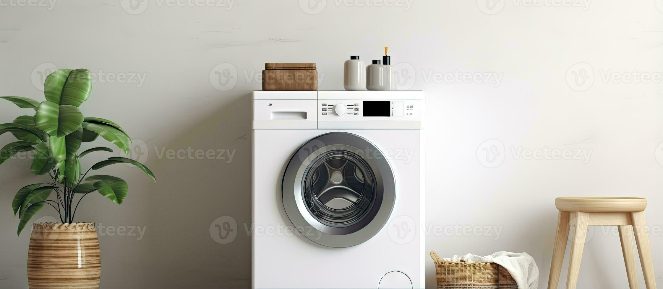interieur van wasserij kamer met hedendaags het wassen machine ontwerp ruimte inbegrepen foto