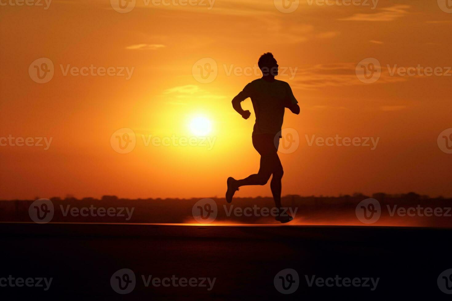 silhouet van een jong geschiktheid Mens rennen Aan zonsopkomst ai generatief foto