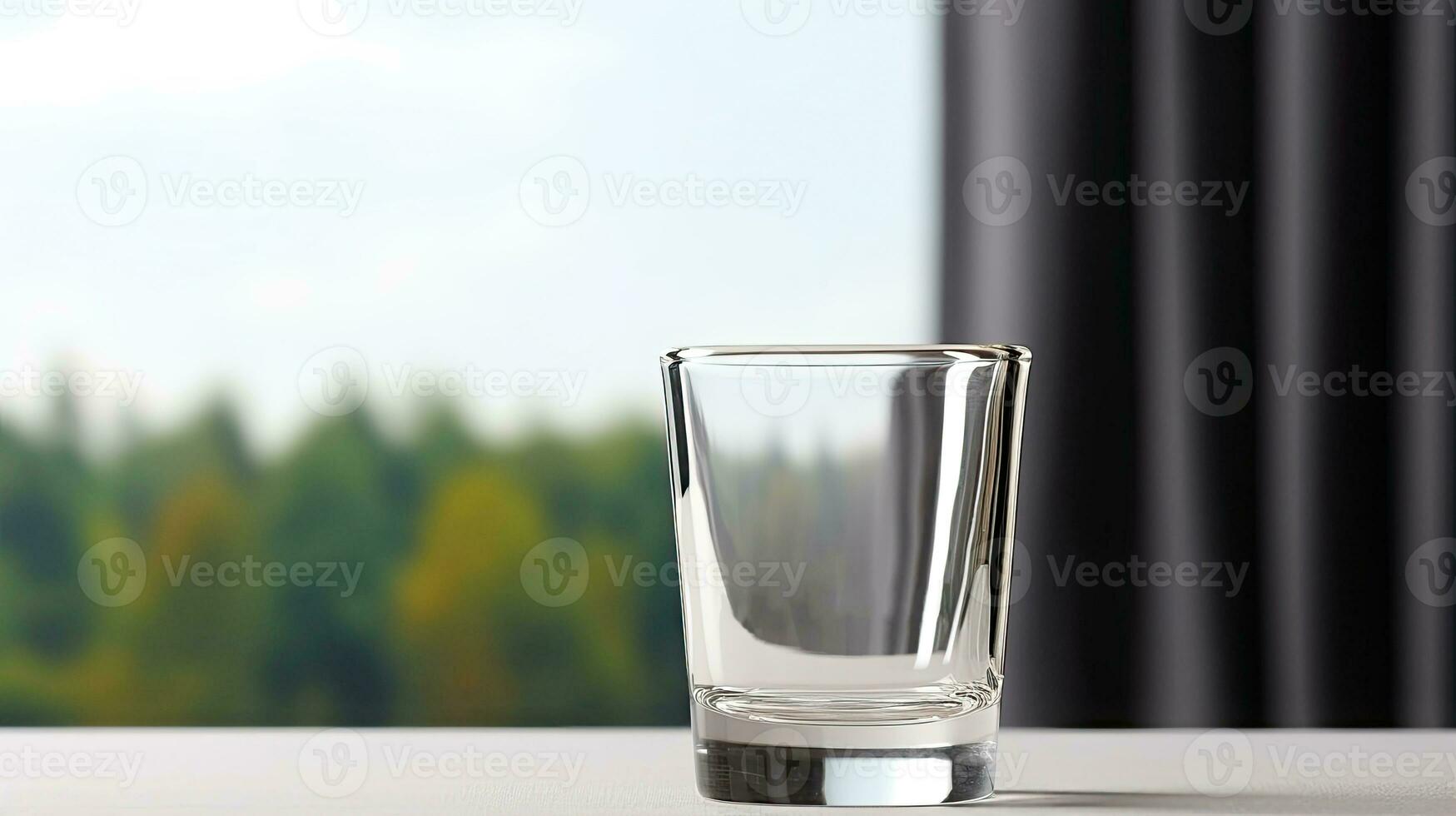 blanco glas schot mockup sjabloon Aan een tafel top voor alcoholisch drankjes ai gegenereerd foto