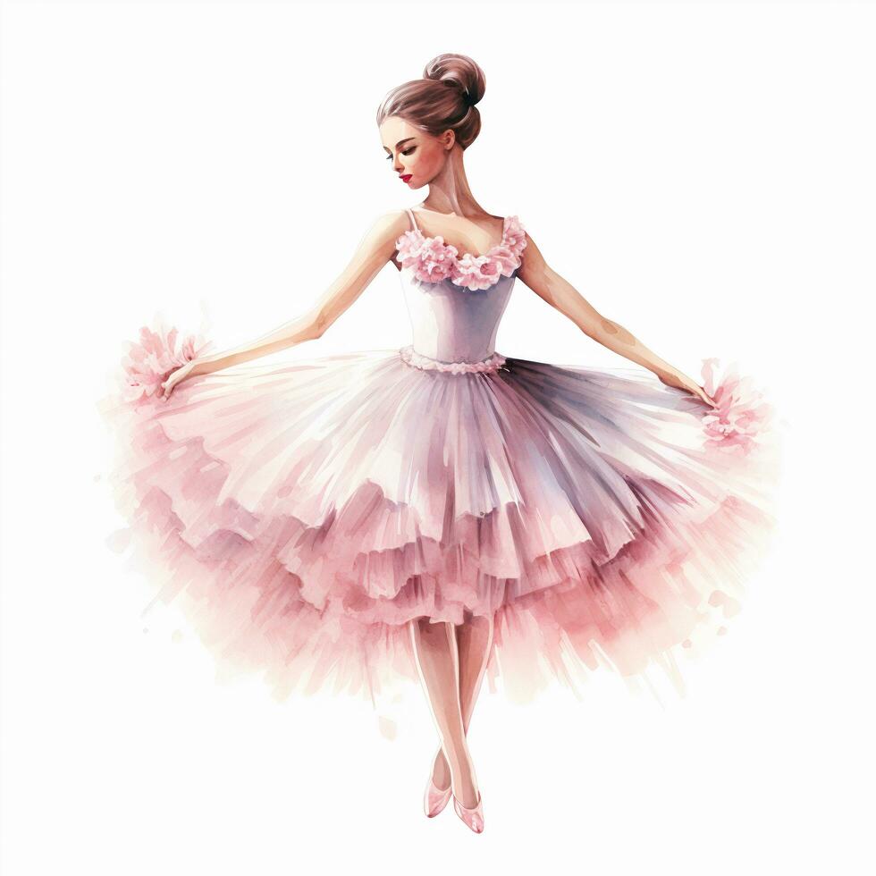 waterverf illustratie van een ballerina. fictief karakter. vrouw afbeelding, tutu, dans, ballet, genade foto