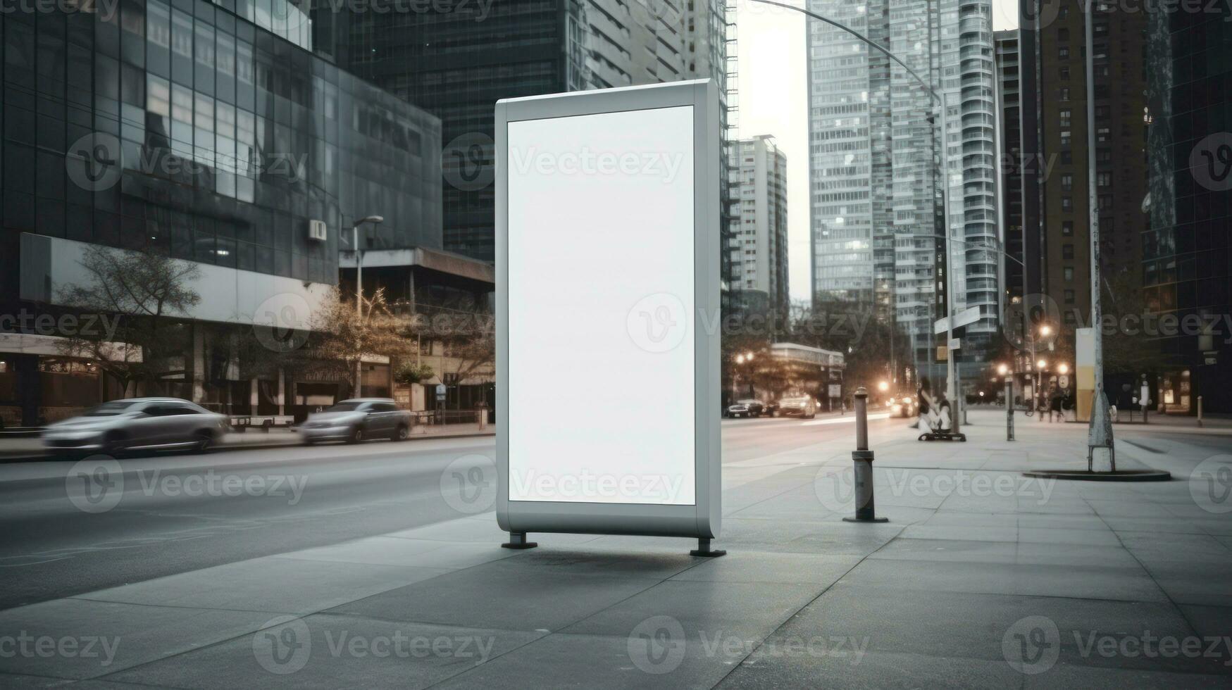 blanco horizontaal straat poster aanplakbord in ochtend- dageraad voor afzet of advertentie met kopiëren ruimte ai gegenereerd foto