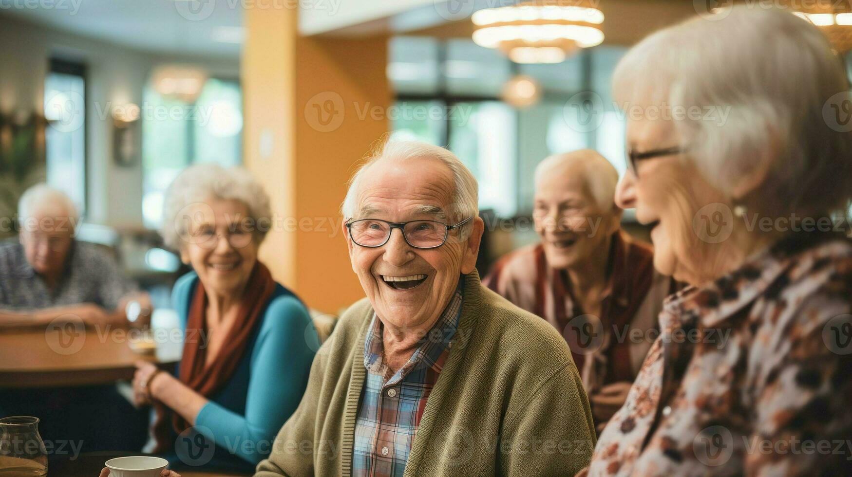 een groep van ouderen mensen hebben pret samen. generatief ai foto