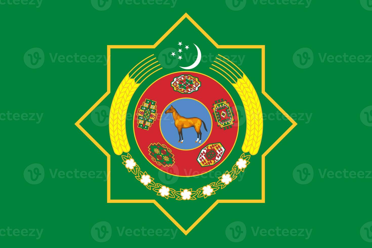 de officieel stroom vlag en jas van armen van Turkmenistan. staat vlag van Turkmenistan. illustratie. foto