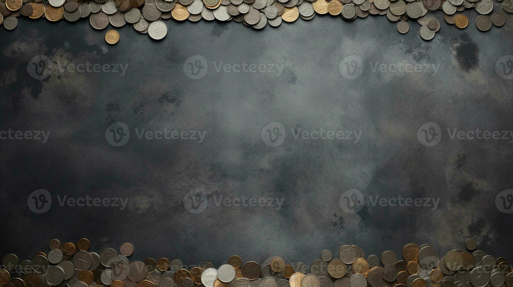ruimte voor tekst Aan getextureerde achtergrond omringd door munten van geld, achtergrond afbeelding, ai gegenereerd foto
