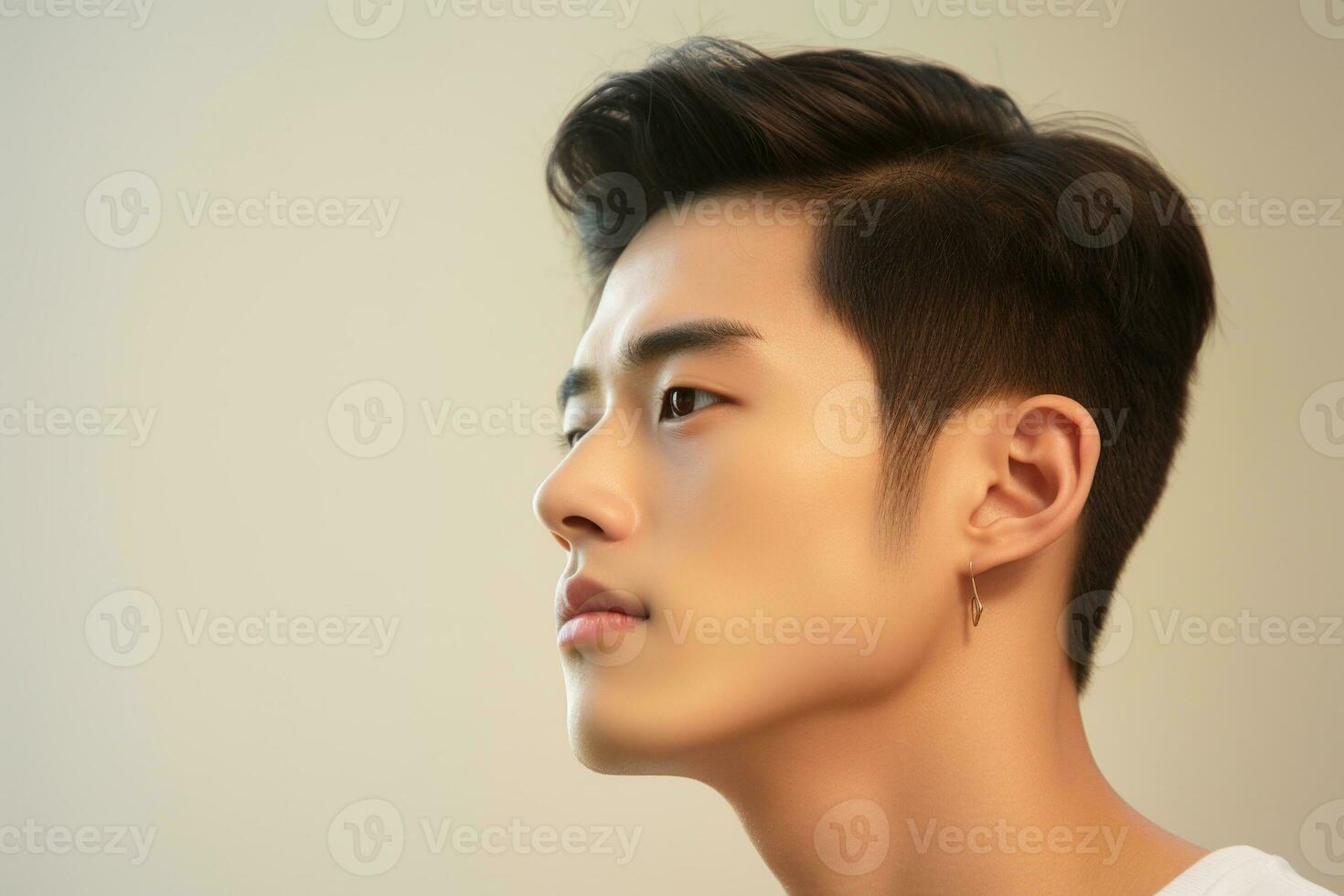 portret van knap jong Aziatisch Mens met schoon huid, studio schot ai gegenereerd foto