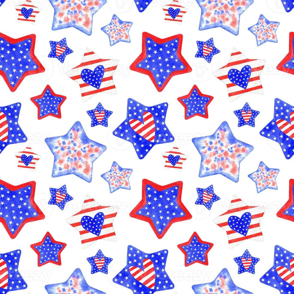 waterverf naadloos patroon van sterren Aan de thema van onafhankelijkheid dag Verenigde Staten van Amerika foto