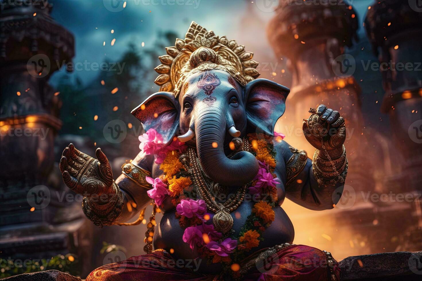 Hindoe god ganesha met bloemen ai gegenereerd foto