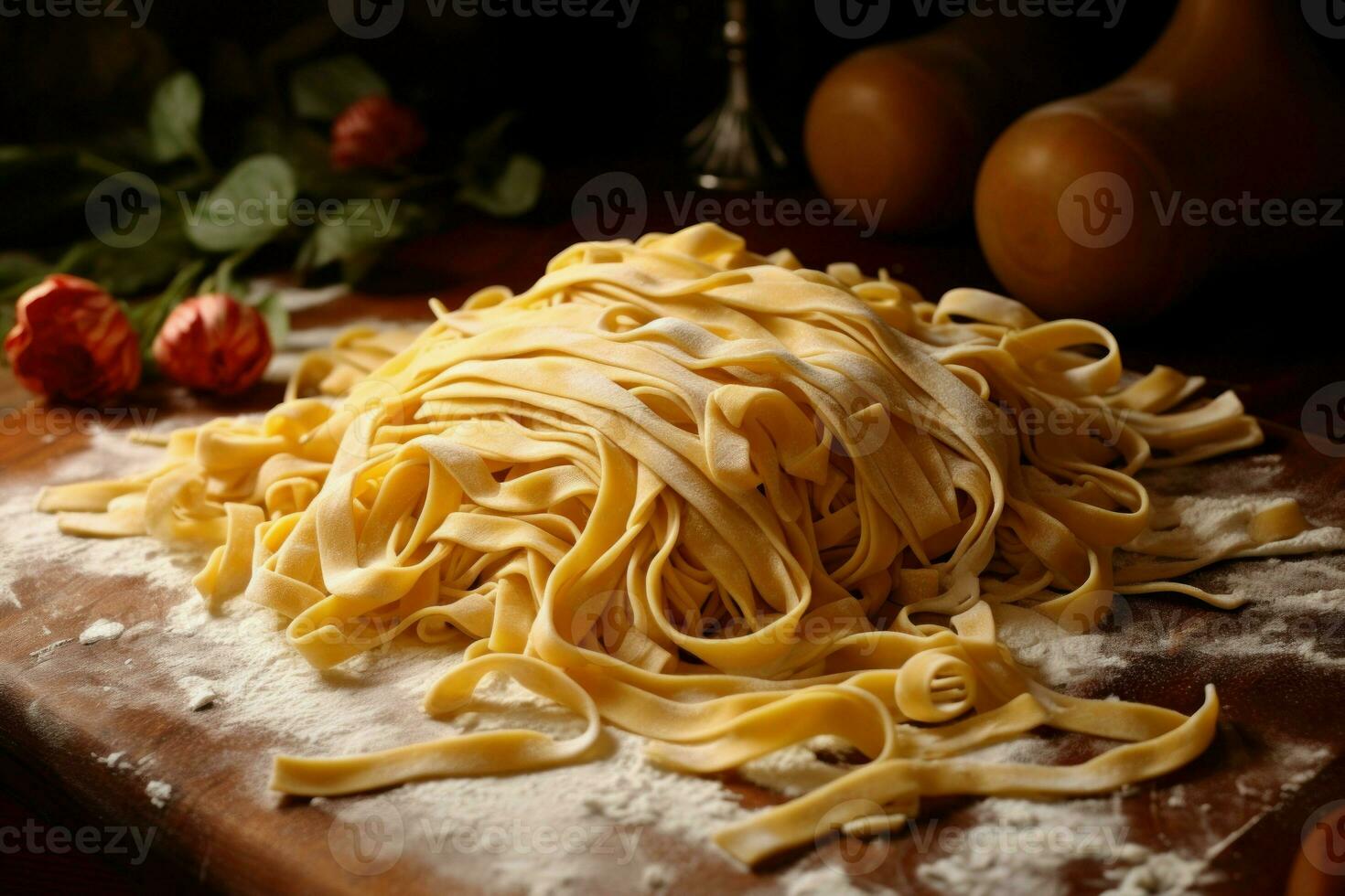 kleurrijk fettuccine pasta spandoek. genereren ai foto