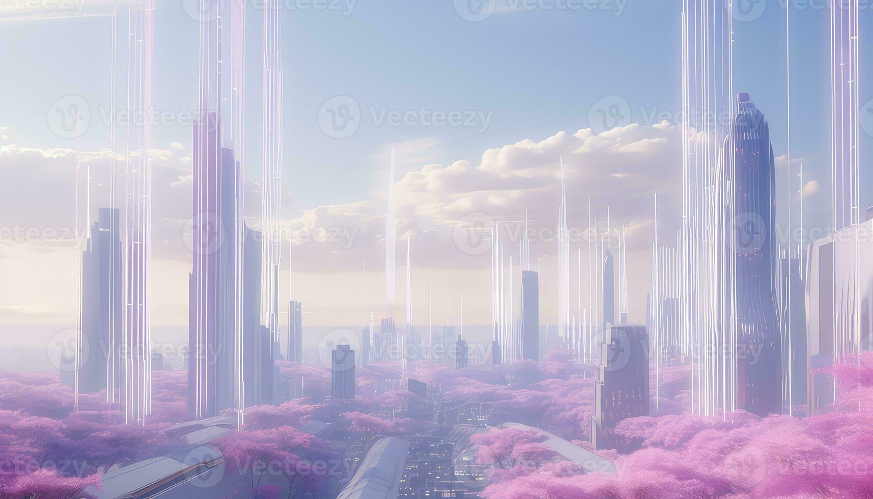 3d horizon in etherisch geometrie licht wit en magenta tinten ai gegenereerd foto