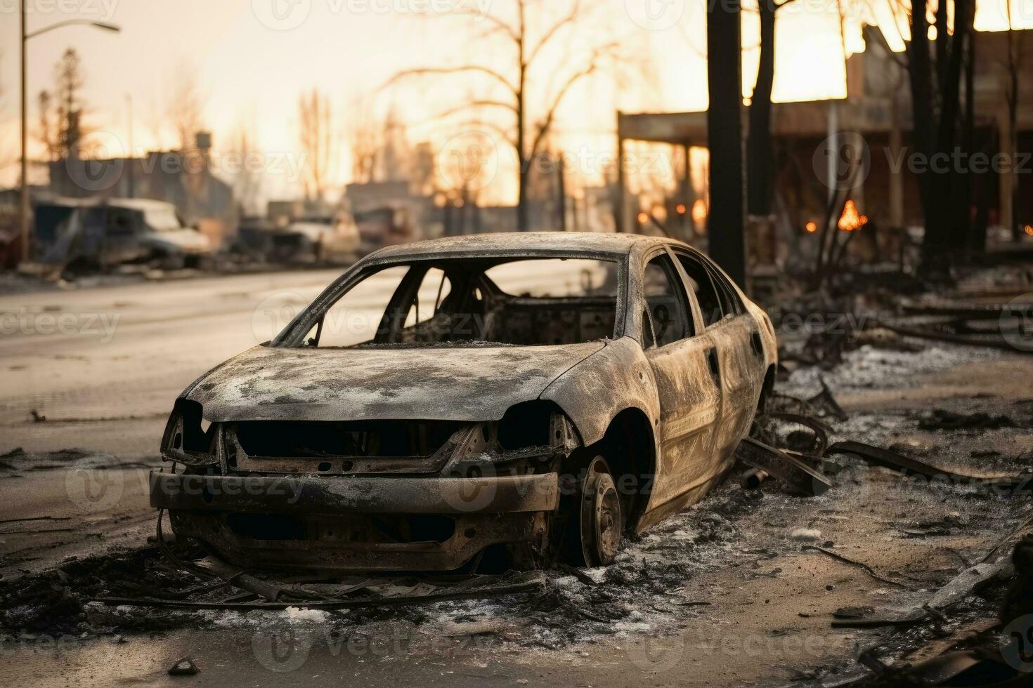 helemaal verbrand uit auto's na natuurlijk ramp.ai generatief foto