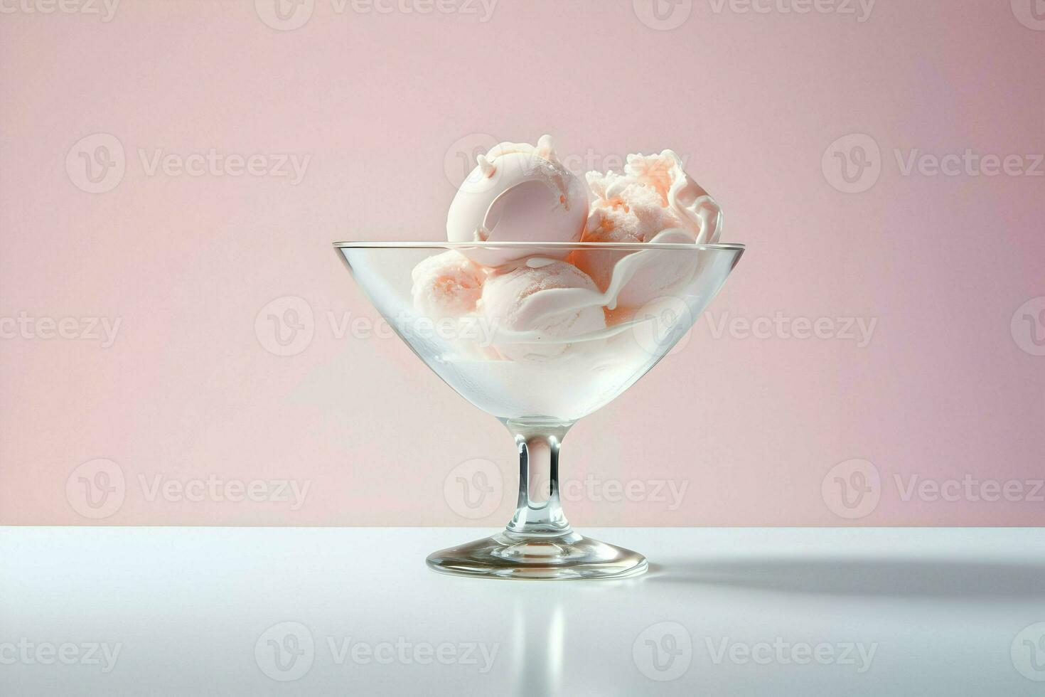 roze ijs room in een glas kom Aan de tafel minimalisme stijl. hoog kwaliteit. ai generatief foto