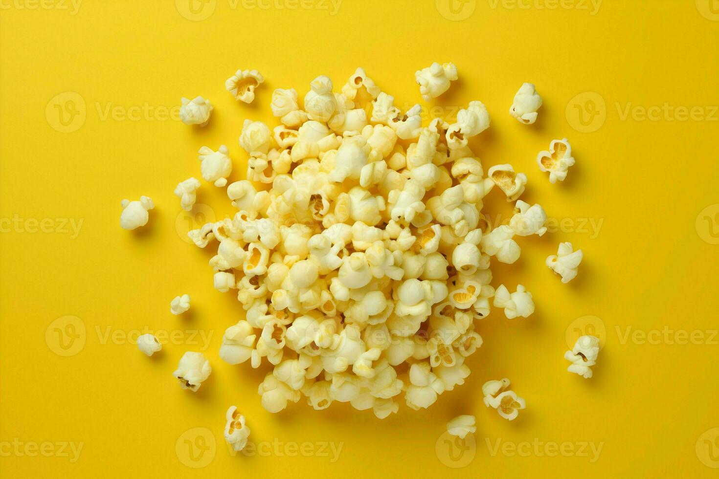 top visie foto van verspreide popcorn minimalisme. hoog kwaliteit. ai generatief