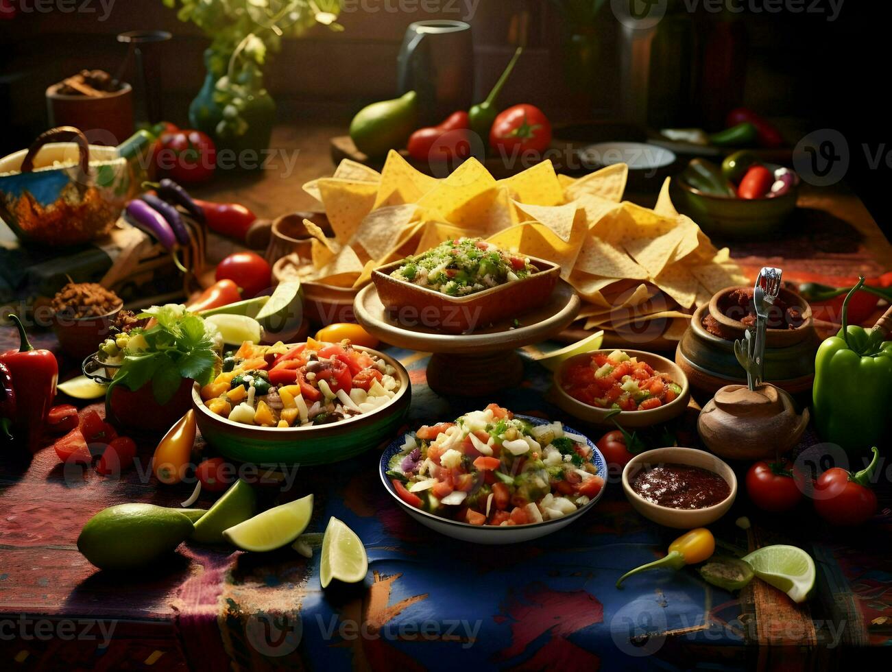 kleurrijk helder tafel met Mexicaans voedsel. hoge resolutie. ai generatief foto