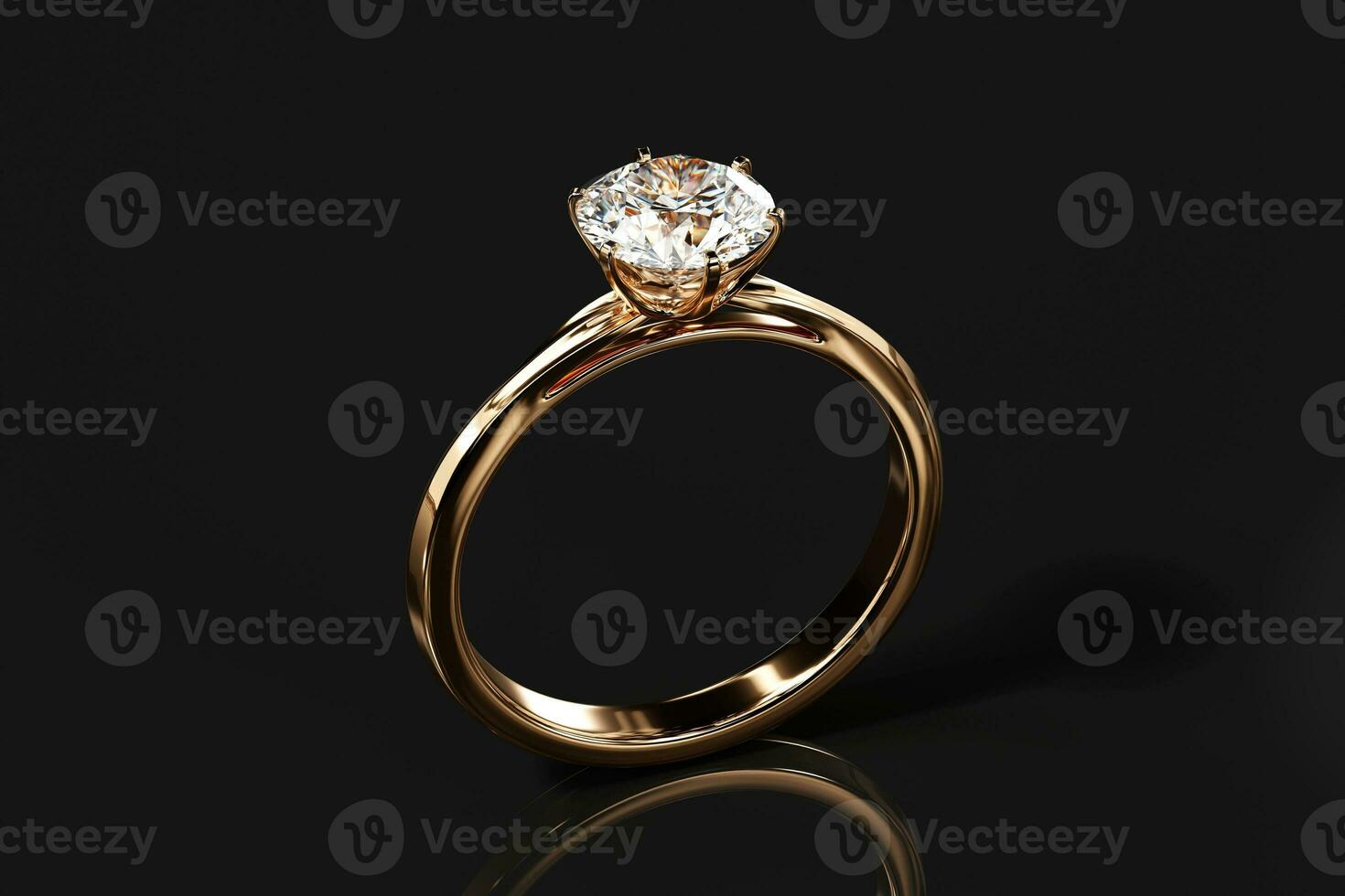 gouden diamanten ring geïsoleerd op een zwarte achtergrond, 3D-rendering. foto