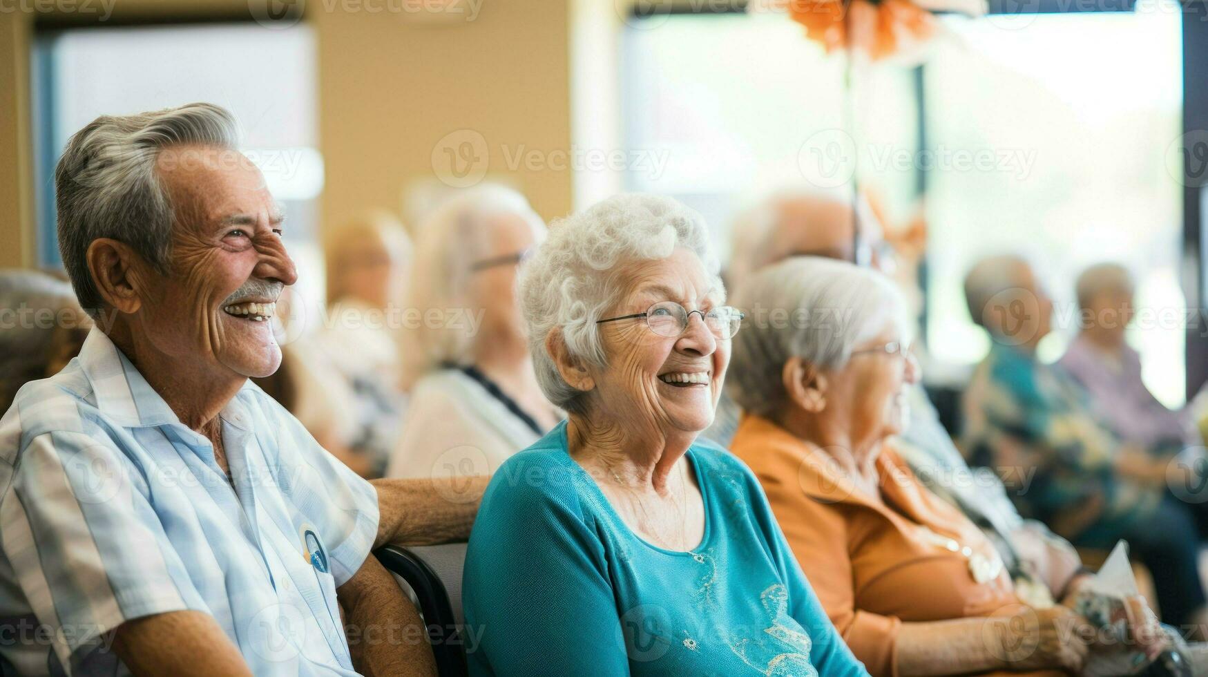een groep van ouderen mensen hebben pret samen. generatief ai foto