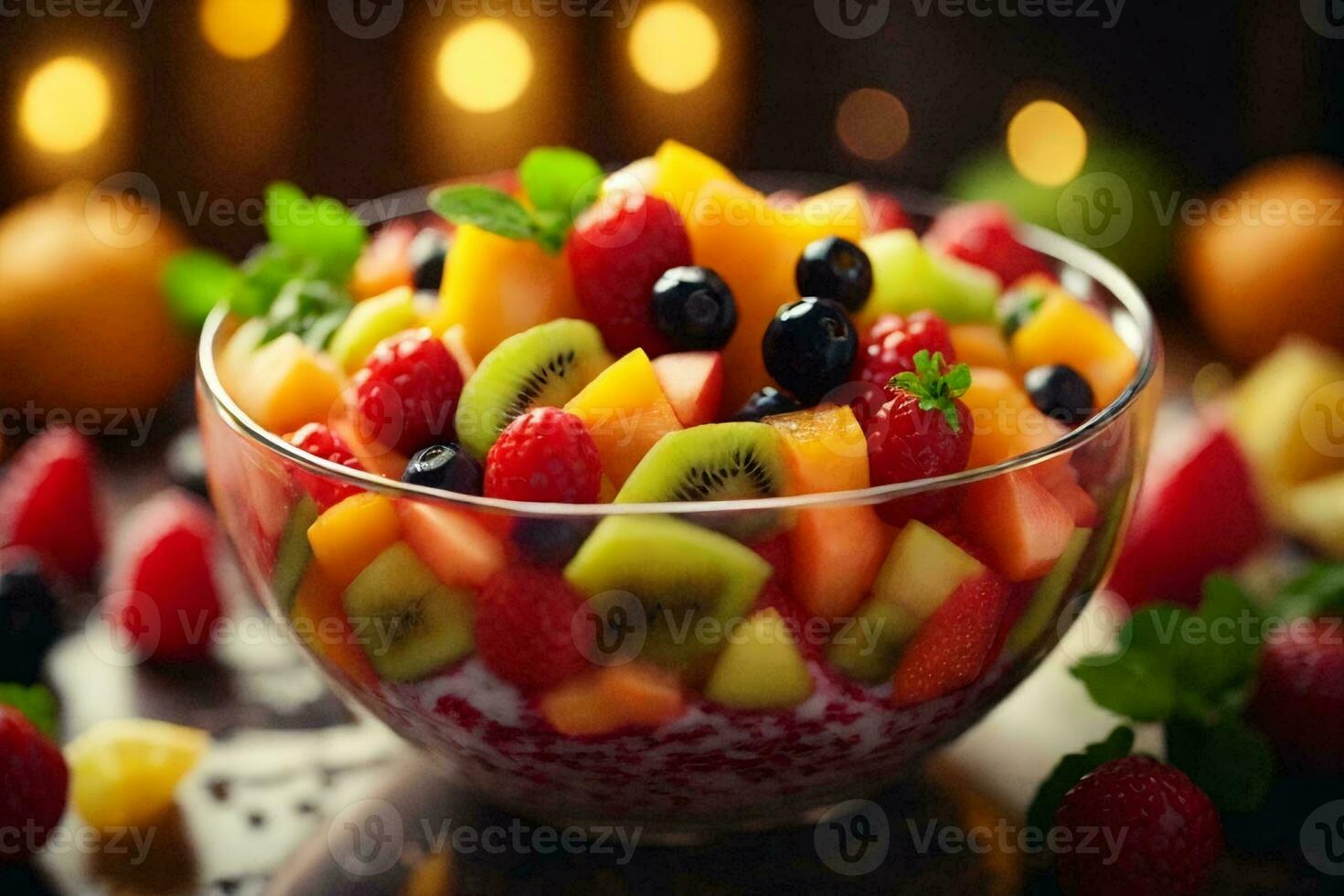 een extreem detailopname schot van een fruit salade. ai generatief foto