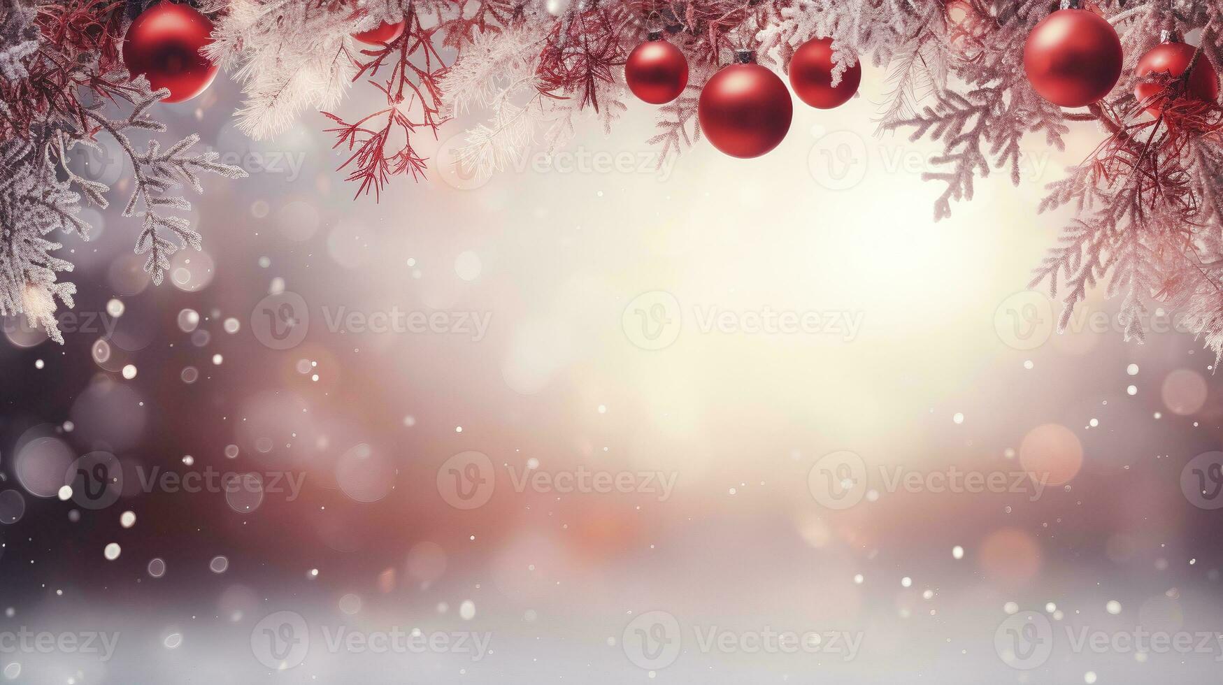 bokeh sneeuw net kerstballen rood ai gegenereerd banier achtergrond kopiëren ruimte foto