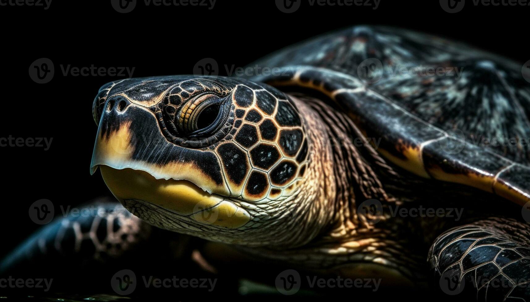 een langzaam schildpad kruipt onderwater, haar schelp een multi gekleurde patroon gegenereerd door ai foto