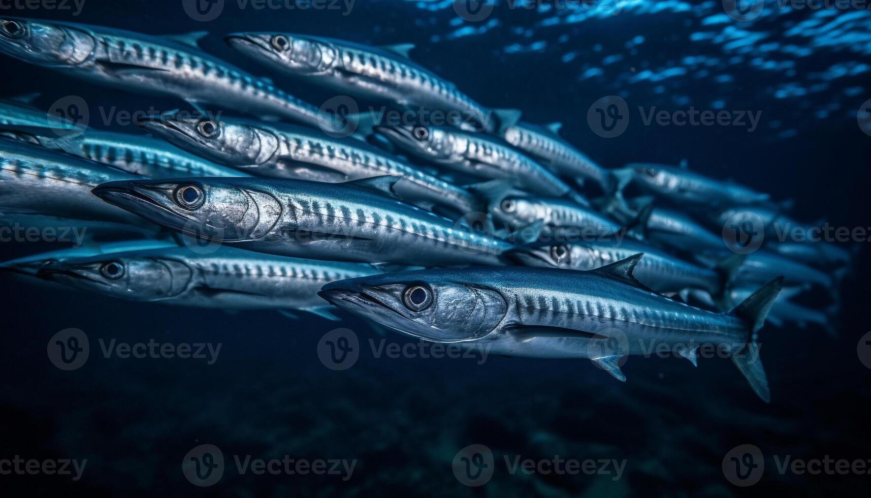 school- van vis zwemmen in de blauw onderwater- zee gegenereerd door ai foto