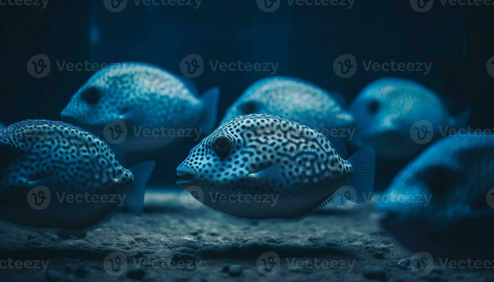 onderwater- vis zwemmen in een dichtbij omhoog groep, omringd door koraal gegenereerd door ai foto