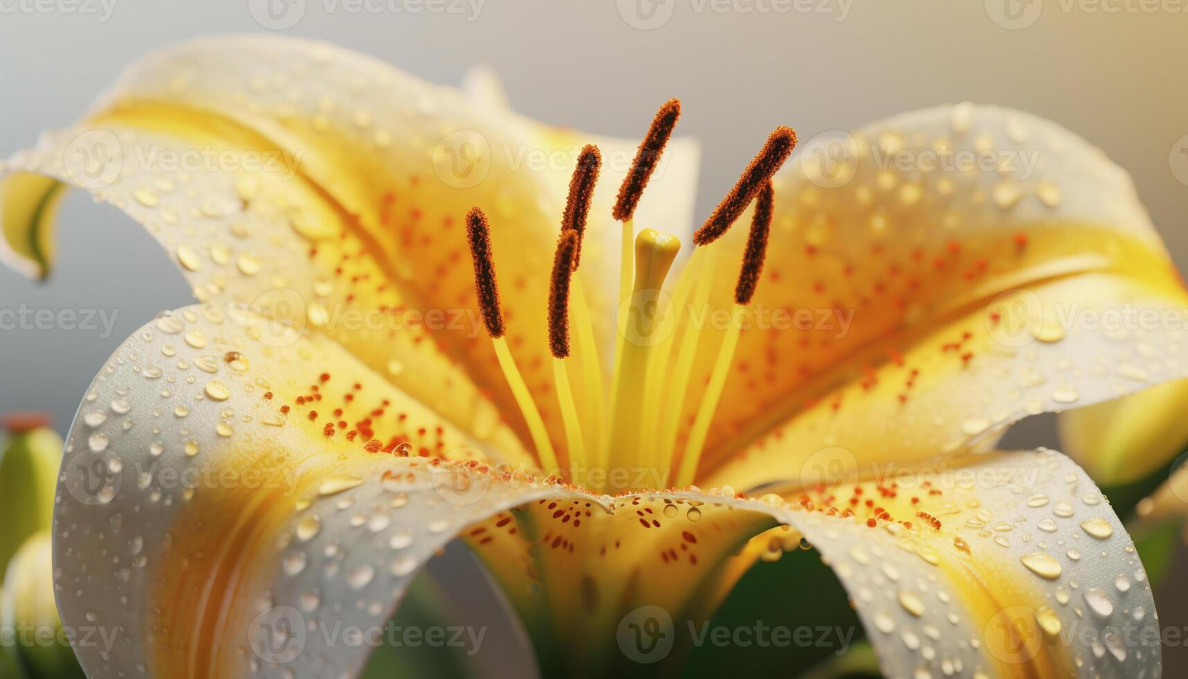 levendig geel bloem hoofd, nat met regendruppel, in groen gras gegenereerd door ai foto