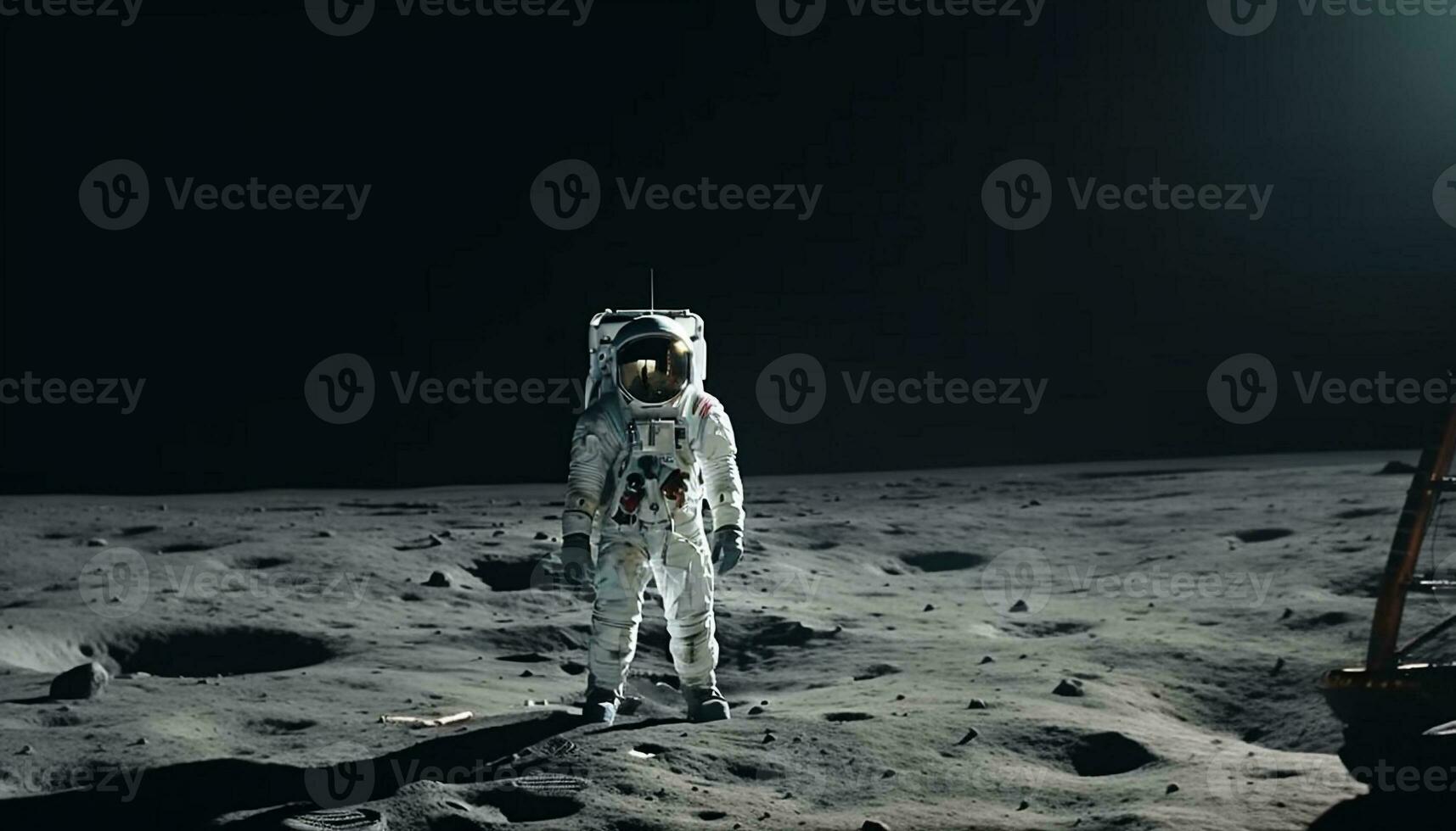 astronaut staand Aan een berg, verkennen de donker heelal landschap gegenereerd door ai foto