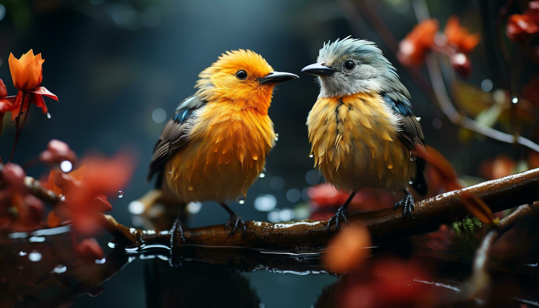 een schattig klein vogel neerstrijken Aan een tak, omringd door natuur gegenereerd door ai foto