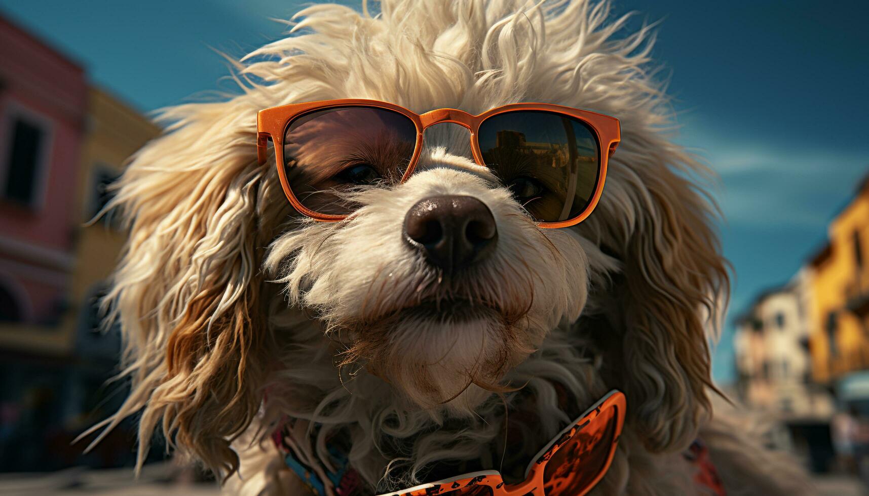 schattig puppy vervelend zonnebril geniet zomer zonnen buitenshuis gegenereerd door ai foto