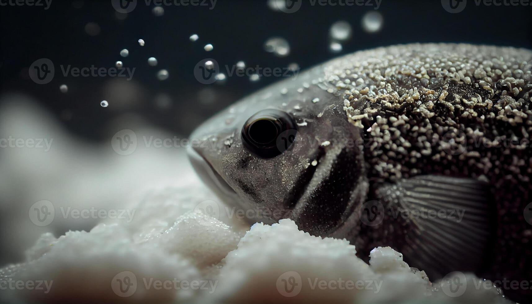 glimmend vis oog op zoek onderwater- Bij bubbels gegenereerd door ai foto