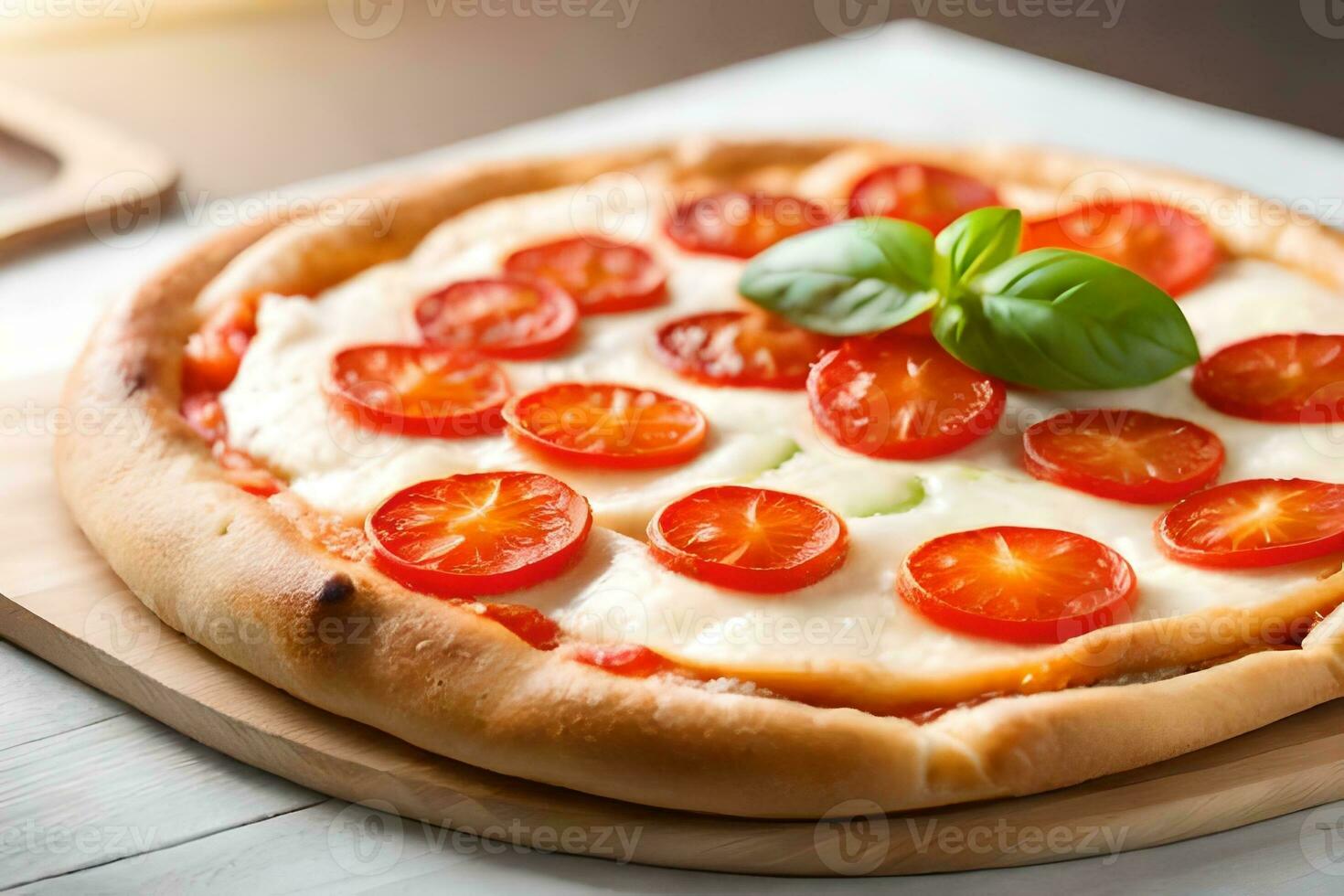 wij zijn betalen een veel van aandacht naar een kaas pizza gebeld margherita het is gepositioneerd in voorkant van een goed lit achtergrond in een studio ai gegenereerd foto