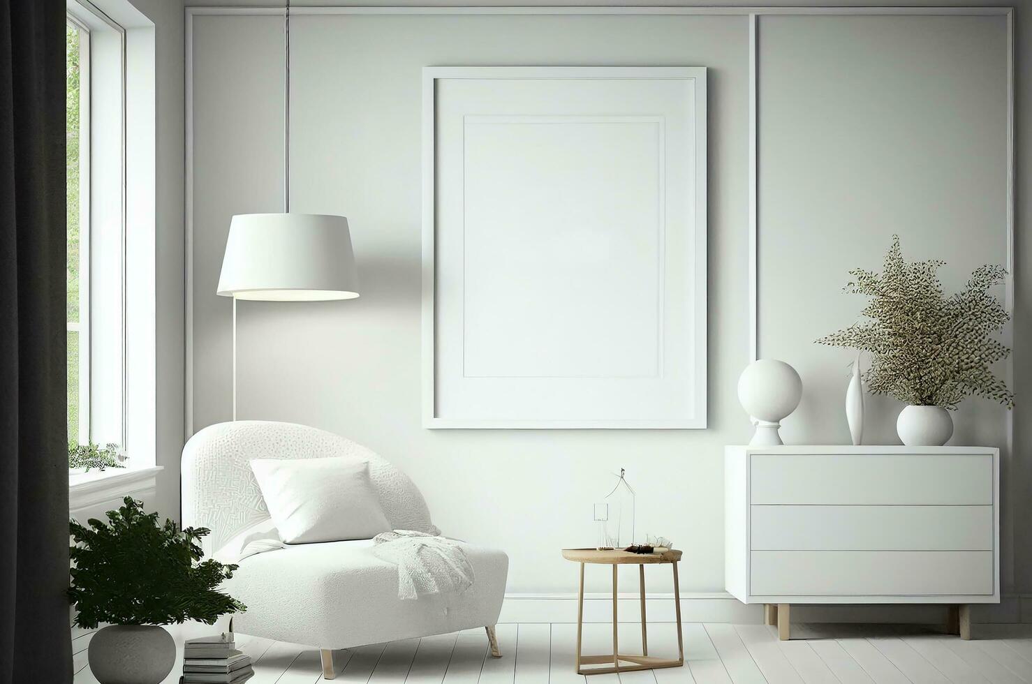 blanco wit kader bespotten omhoog voor interieur Scandinavisch kamer minimaal stijl, leven kamer decoratie, ai gegenereerd foto