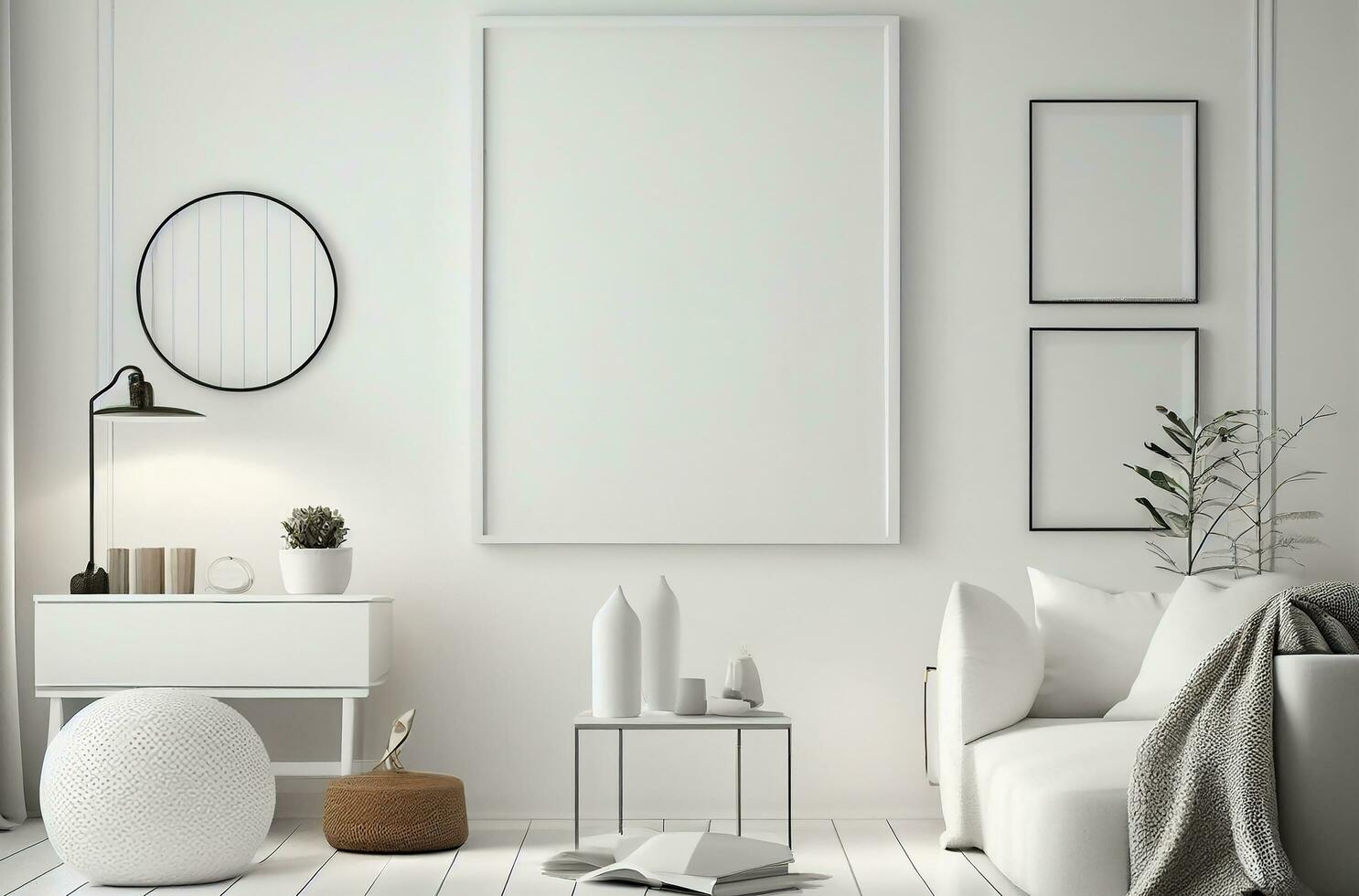 blanco wit kader bespotten omhoog voor interieur Scandinavisch kamer minimaal stijl, leven kamer decoratie, ai gegenereerd foto