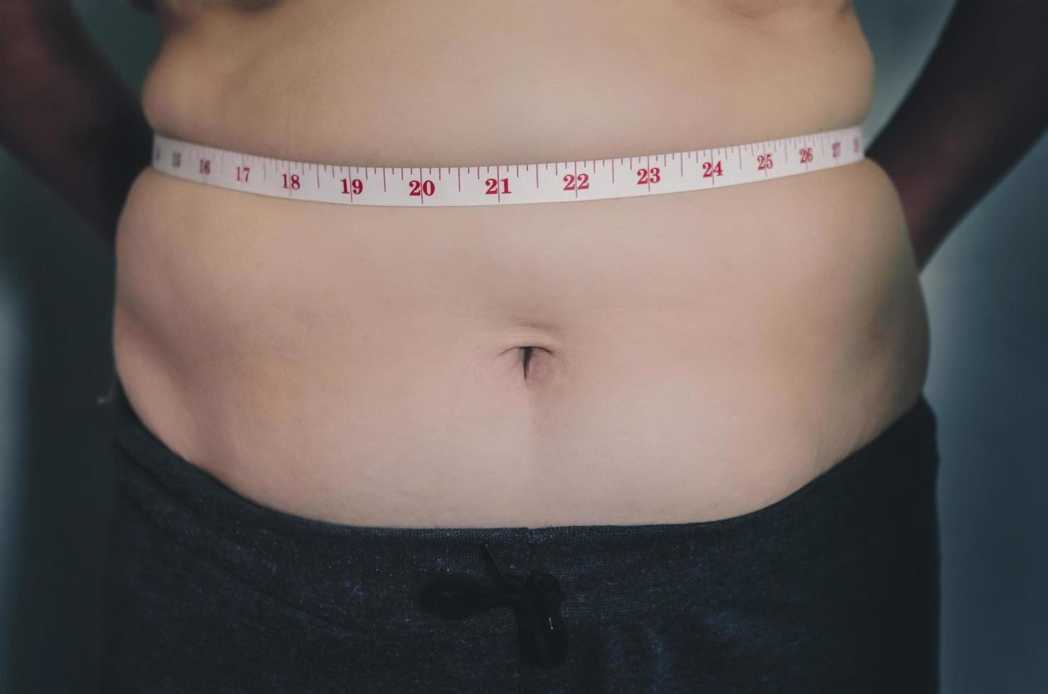 menselijk lichaam en vet lichaam, pens of buik en overgewicht van mensen. foto