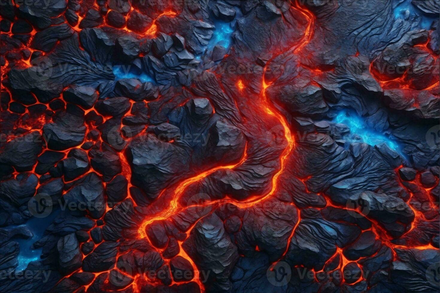 blauw en rood lava structuur achtergrond, gloeiend lava structuur achtergrond, magma stromen, lava stromen, gebarsten lava, ai generatief foto