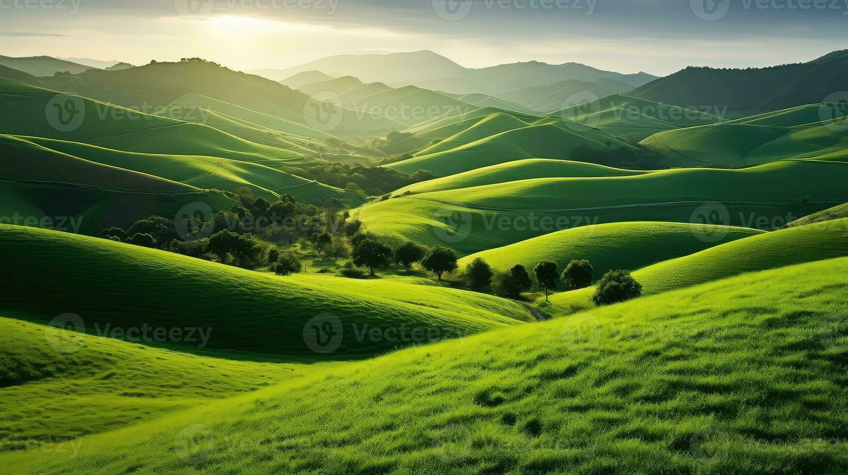 gras land- mooi groen landschap ai gegenereerd foto