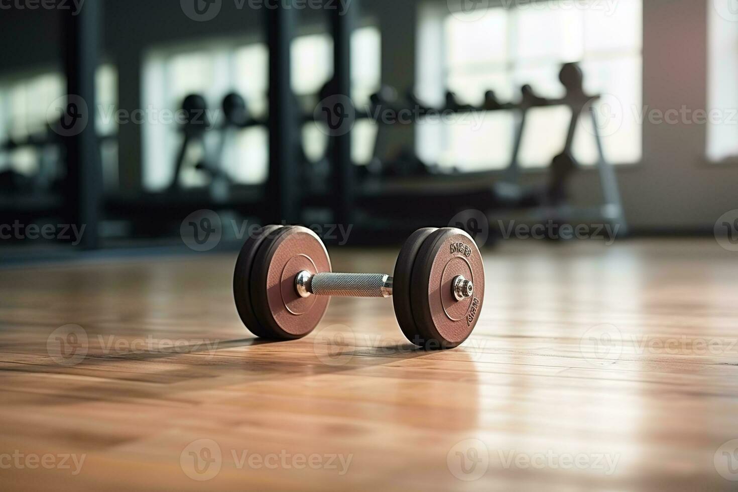 paar- van halters Aan een houten verdieping in een Sportschool. Super goed voor fitheid, training, en oefening concepten. generatief ai foto