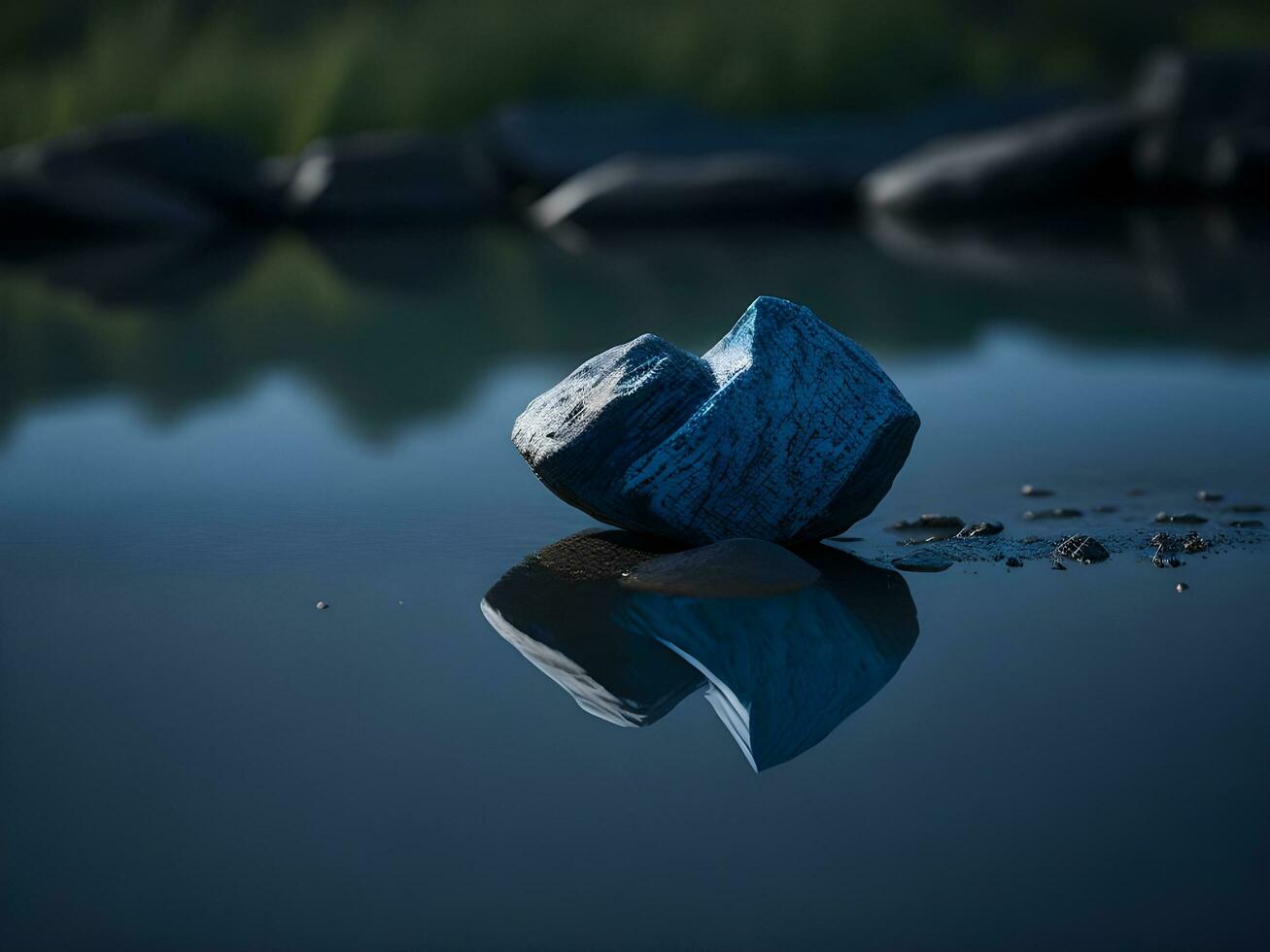 een weinig steentjes Aan de oppervlakte van voorzichtig kabbelend blauw water ai genereren foto