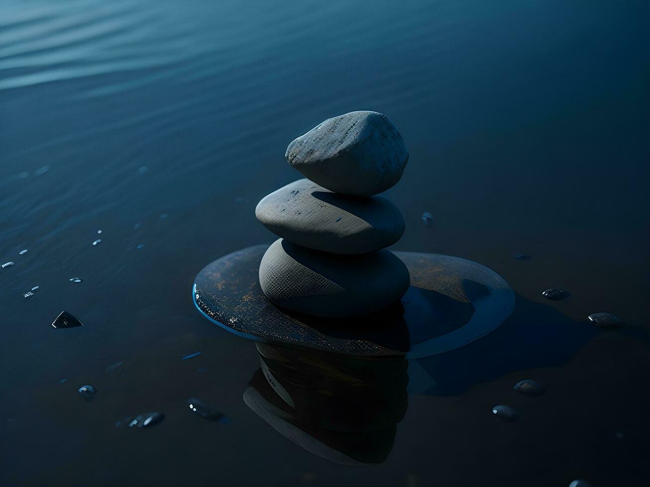 een weinig steentjes Aan de oppervlakte van voorzichtig kabbelend blauw water ai genereren foto