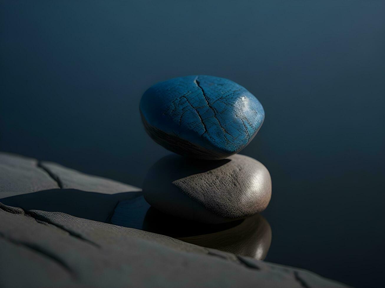 een weinig steentjes Aan de oppervlakte van voorzichtig kabbelend blauw water ai genereren foto