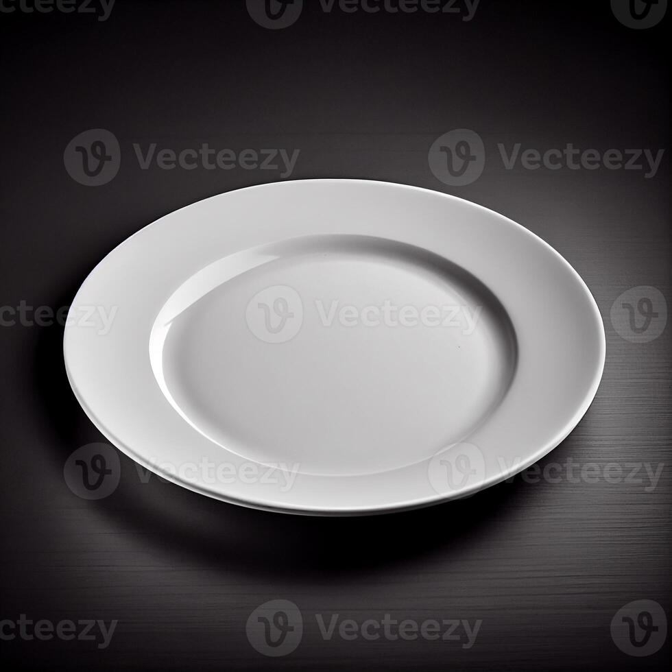 glimmend cirkel van metaal serviesgoed Aan schoon tafel gegenereerd door ai foto