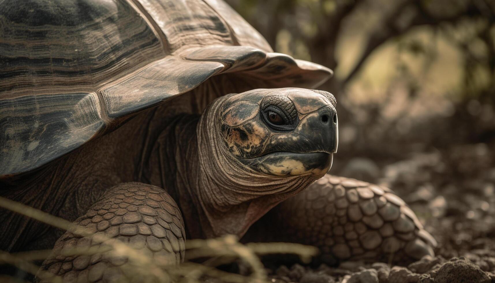 reusachtig schildpad wandelen met vertrouwen, kalmte in natuur gegenereerd door ai foto