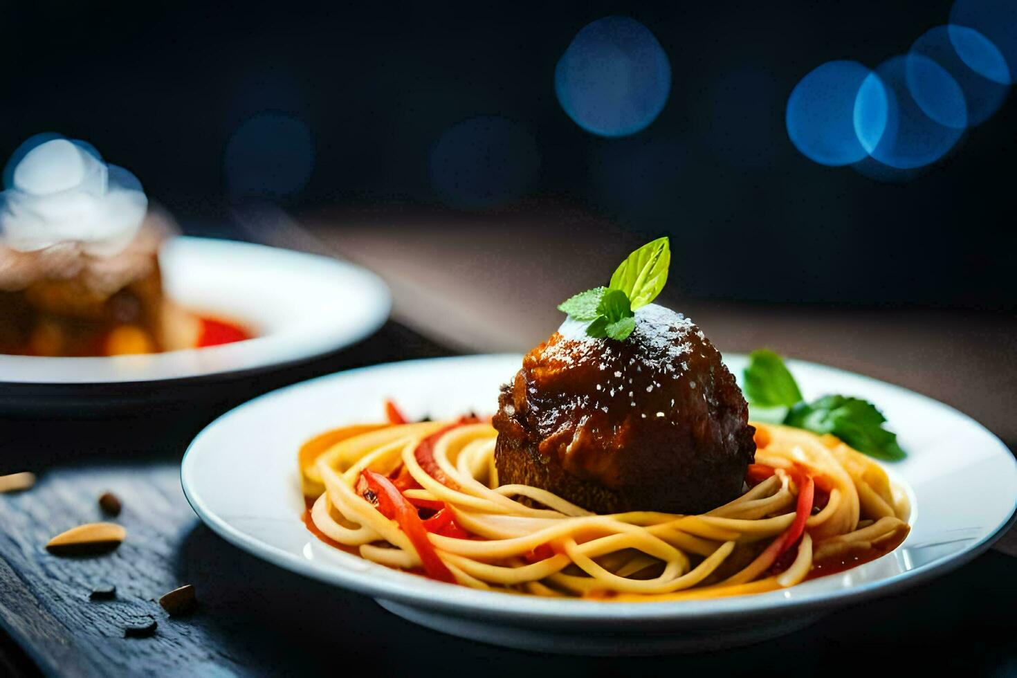 spaghetti met gehaktballen Aan een bord. ai-gegenereerd foto