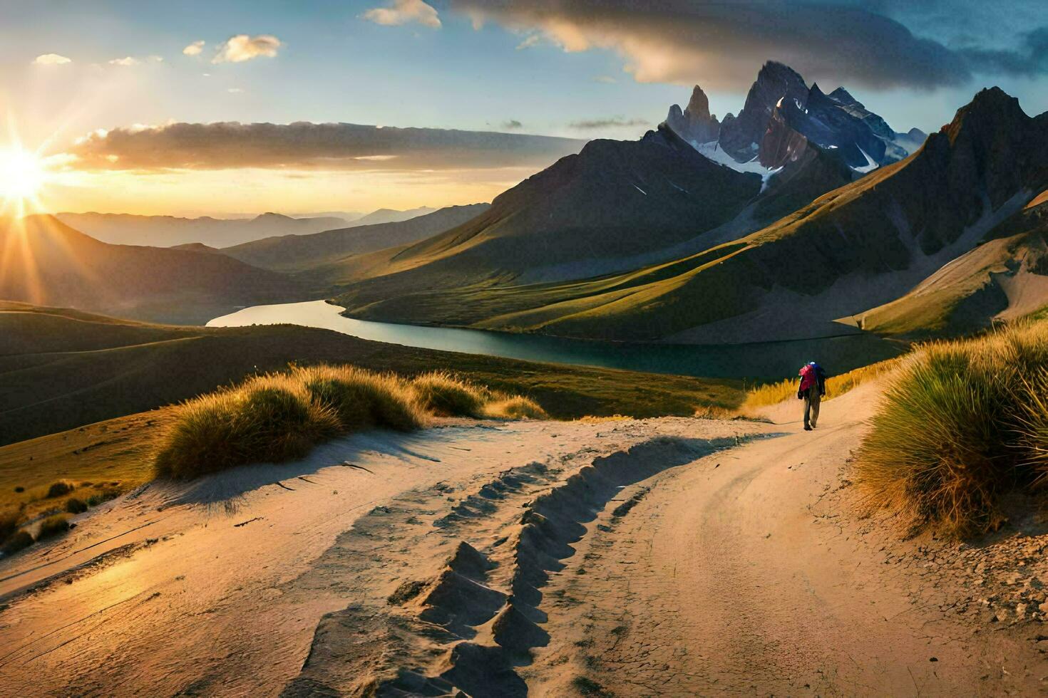 de zon stijgt over- de bergen in Patagonië. ai-gegenereerd foto
