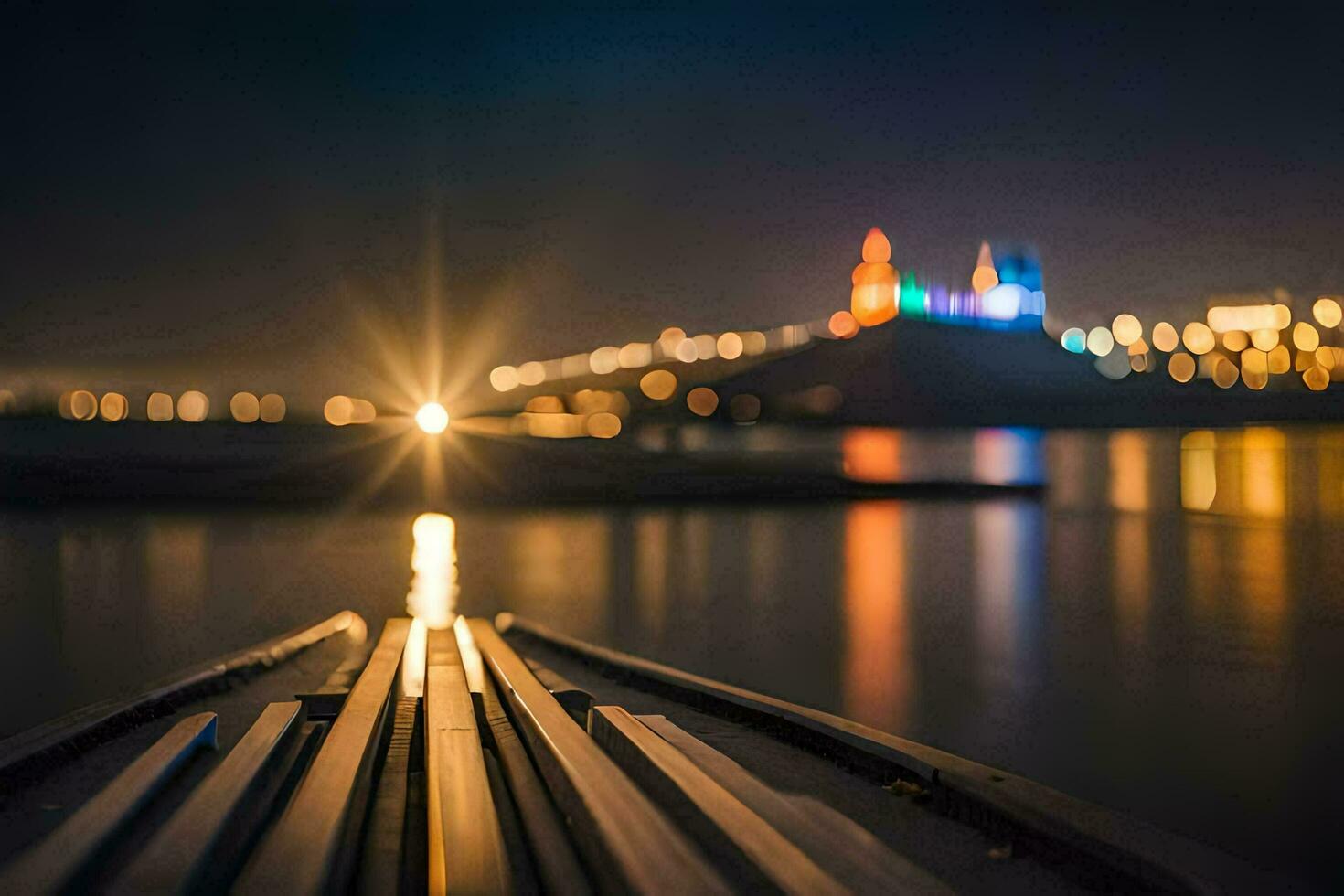 een boot is zittend Aan de water Bij nacht. ai-gegenereerd foto