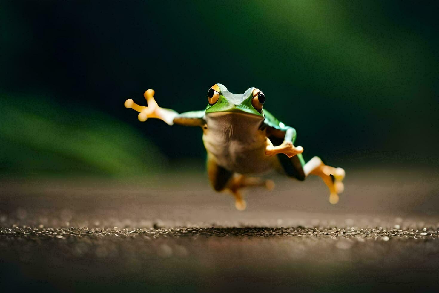 een kikker jumping in de lucht. ai-gegenereerd foto