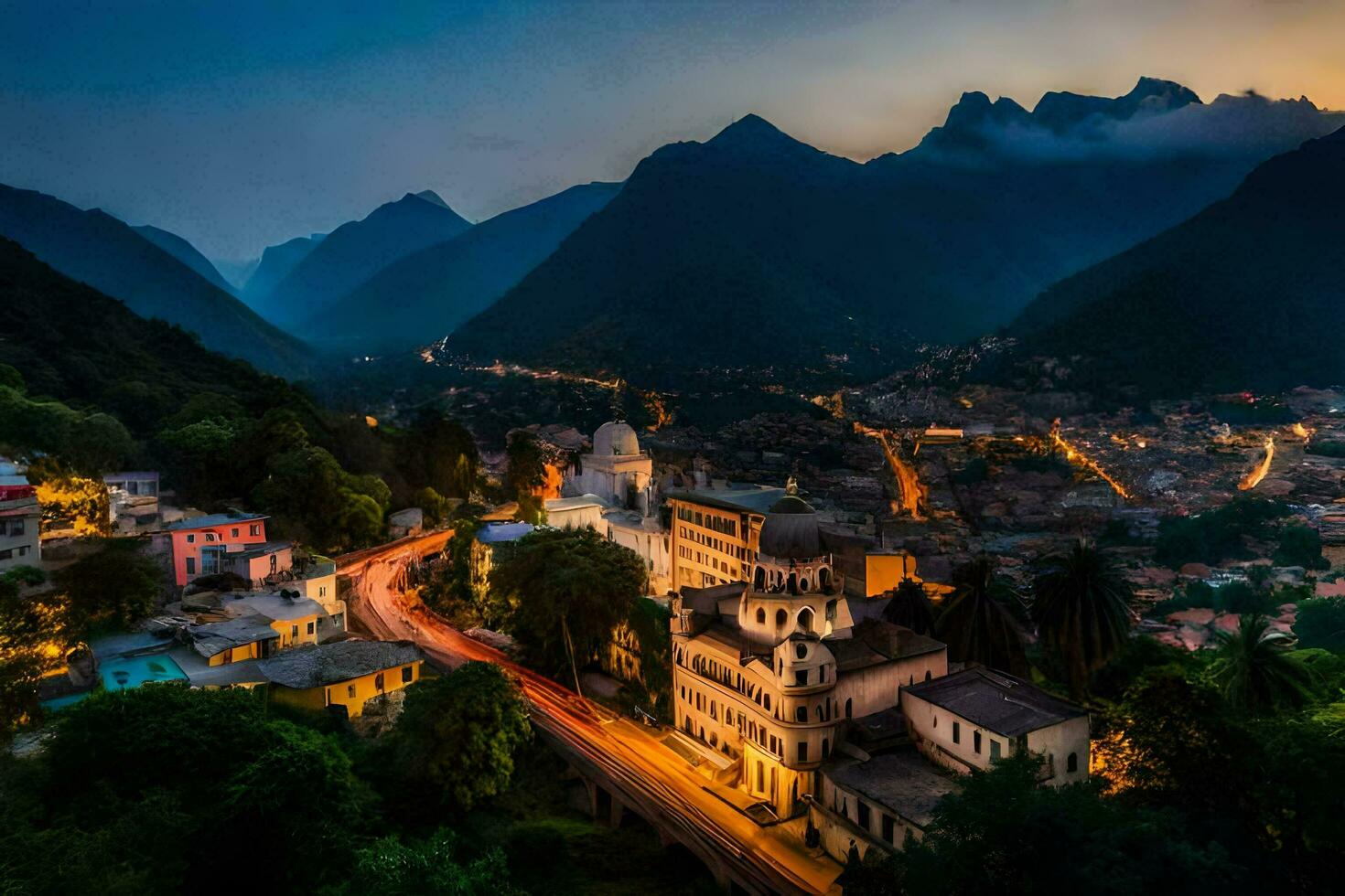 de stad- van Italië Bij schemering. ai-gegenereerd foto