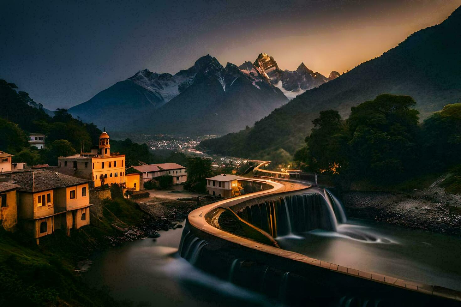 de watervallen in de bergen zijn mooi. ai-gegenereerd foto