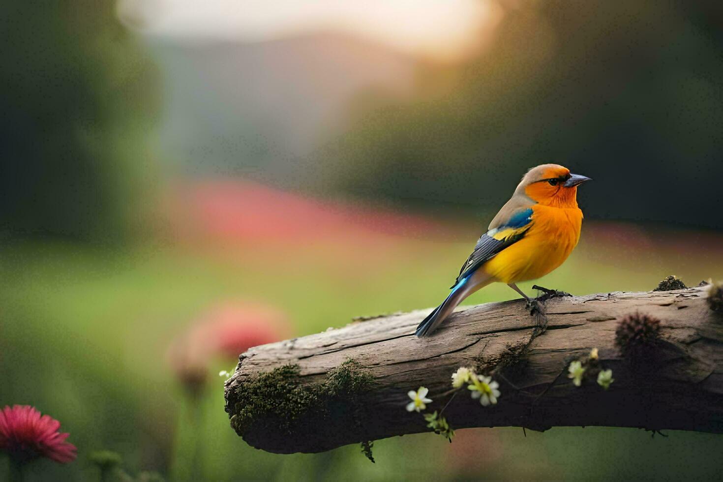 foto behang vogel, de zon, bloemen, de Woud, de vogel, de vogel, de. ai-gegenereerd